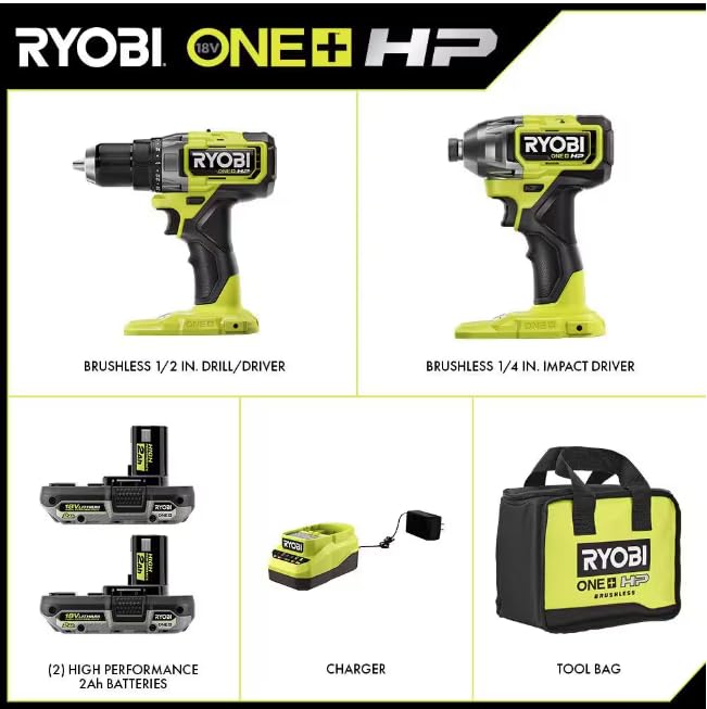 18V Brushless Cordless 2-Tool Combo Kit with 2.0 AH Batteries and Charger D762489