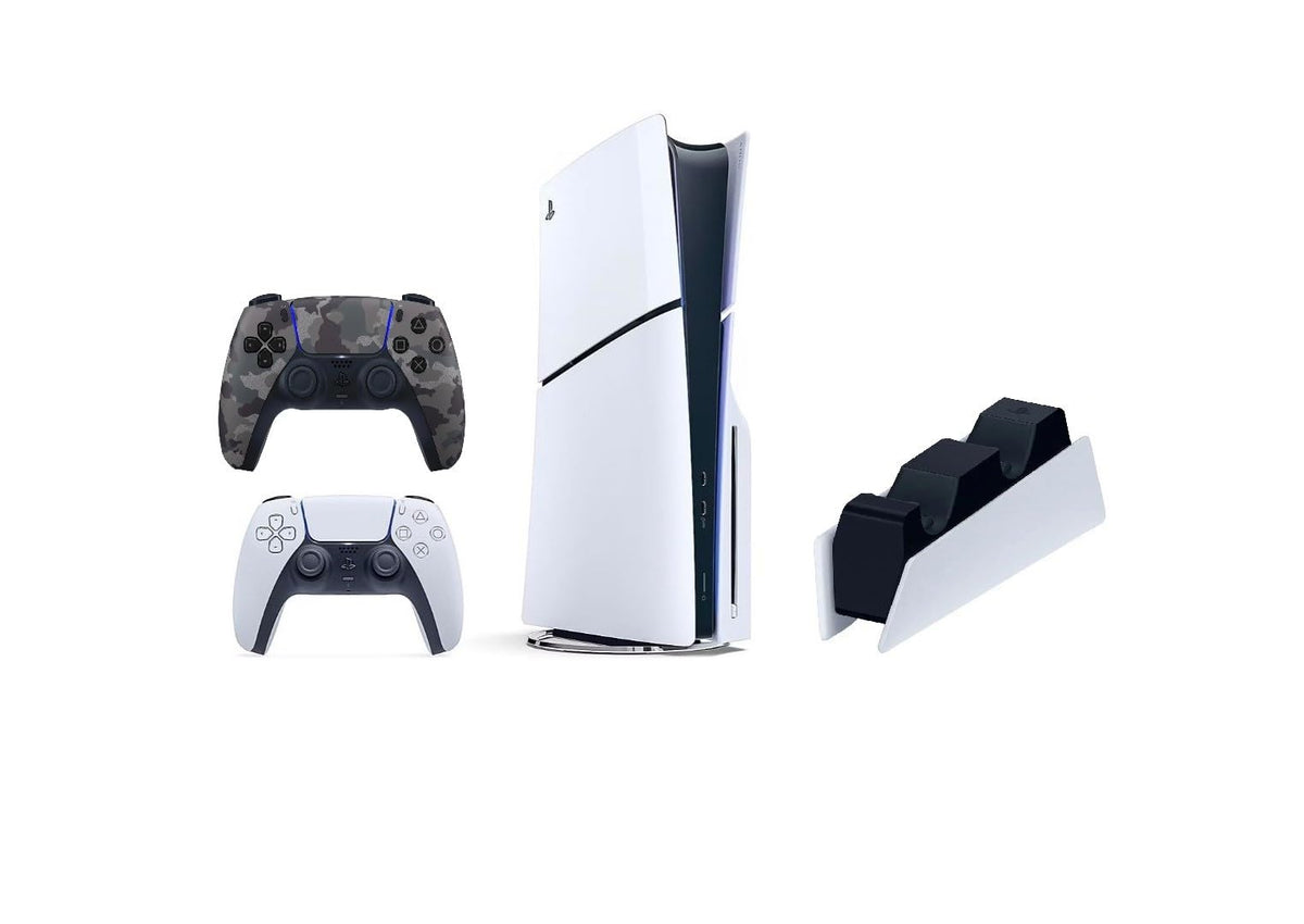 Playstation 5 Slim Disc 1TB Console Bundle with Controllers and Charging Station N4628