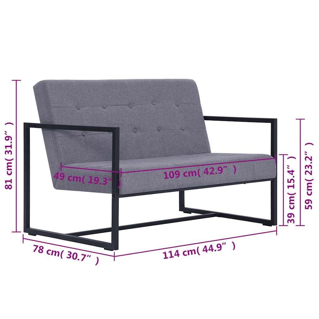 Light Gray Fabric 2 Seater Loveseat Sofa with Steel Legs M4461