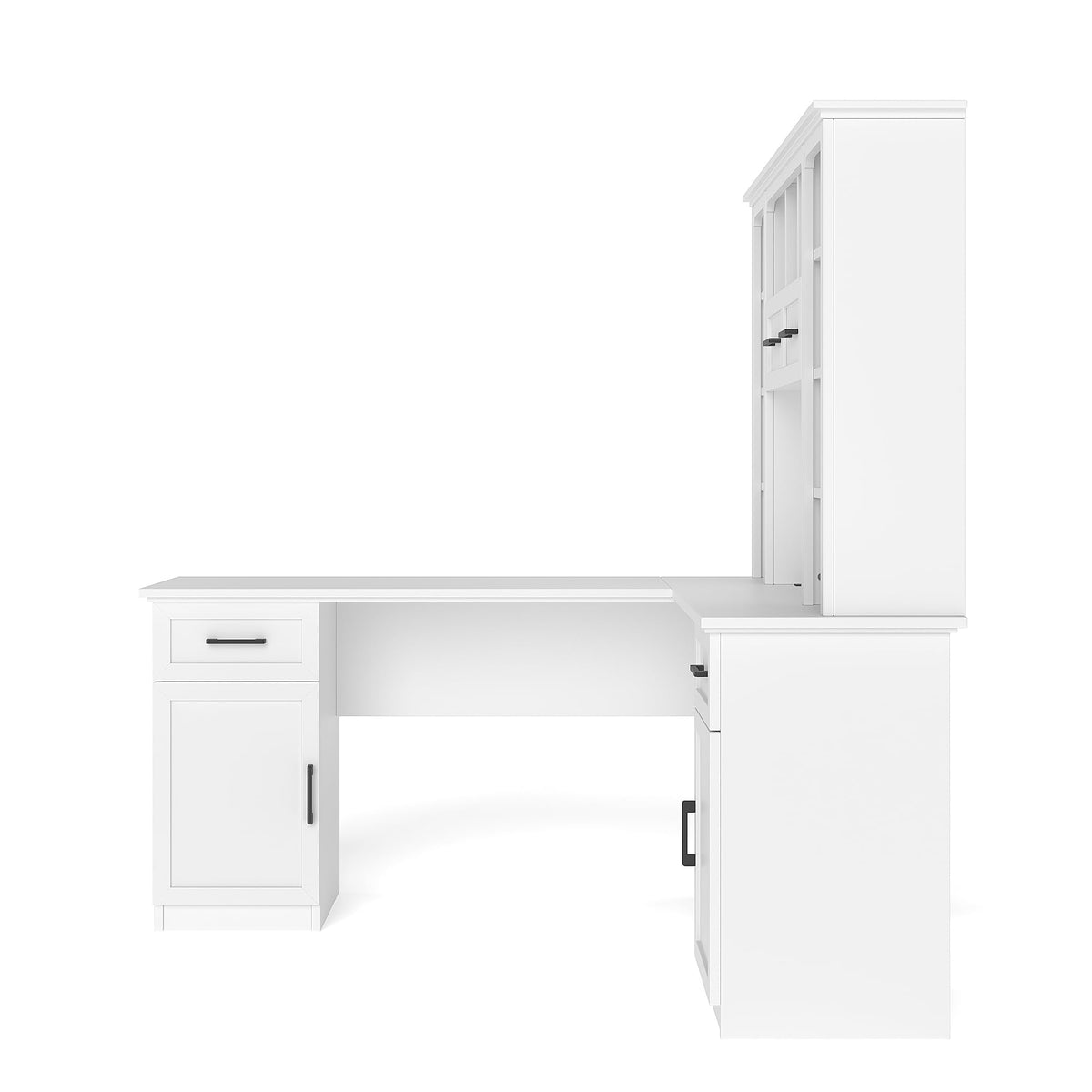 65 Inch White L Shaped Computer Desk with Hutch and Drawers T39128