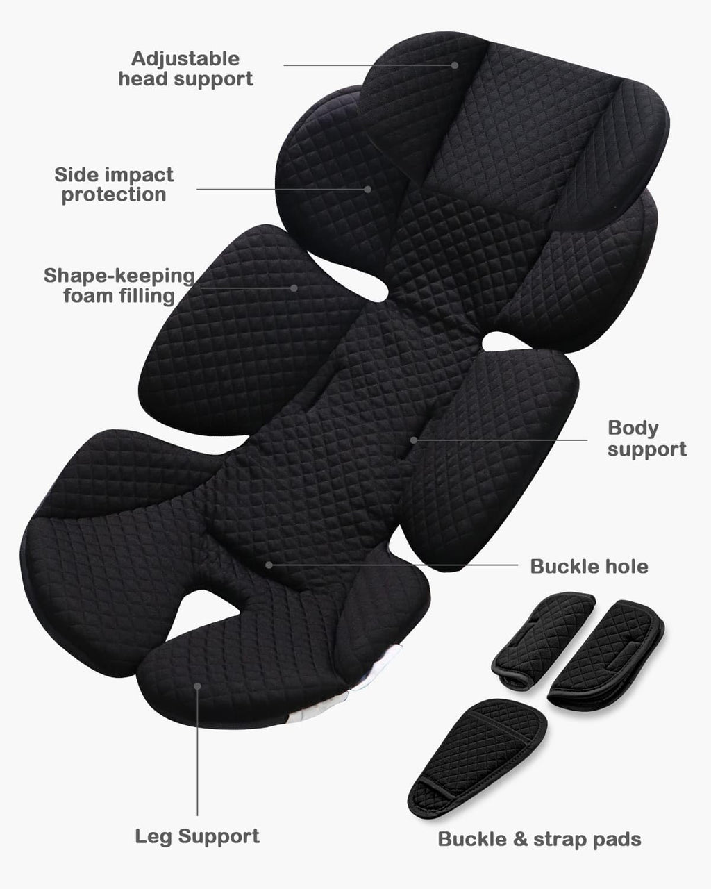 Infant Car Seat Insert with Adjustable Head Support, Black Q824