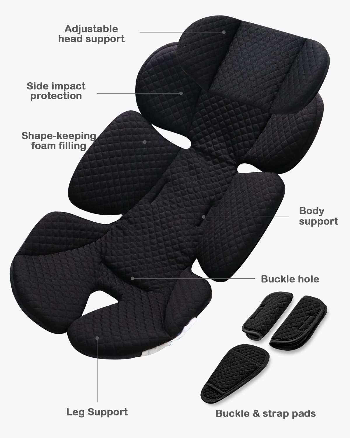 Infant Car Seat Insert with Adjustable Head Support, Black Q824