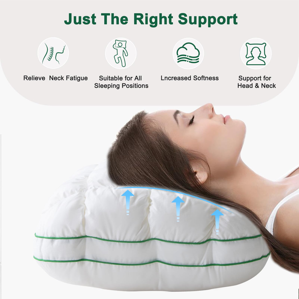 Fluffy Support Bed Pillow Queen Size Set of 2 White R68305