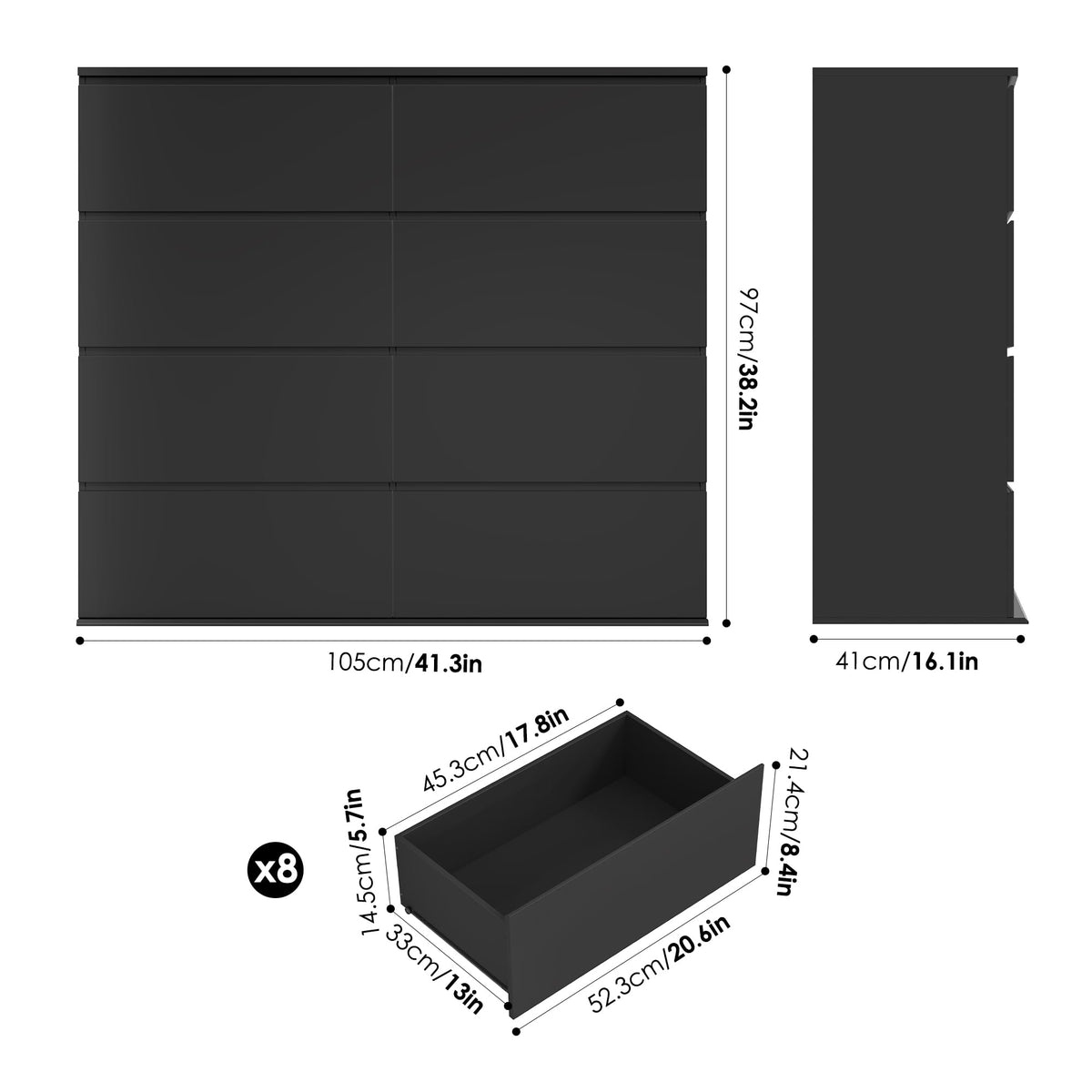 Black 8 Drawer Dresser I779873