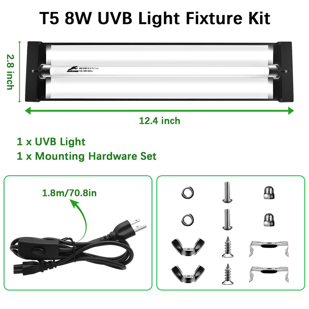 8W UVA UVB Reptile Light Fixture Combo Kit X268