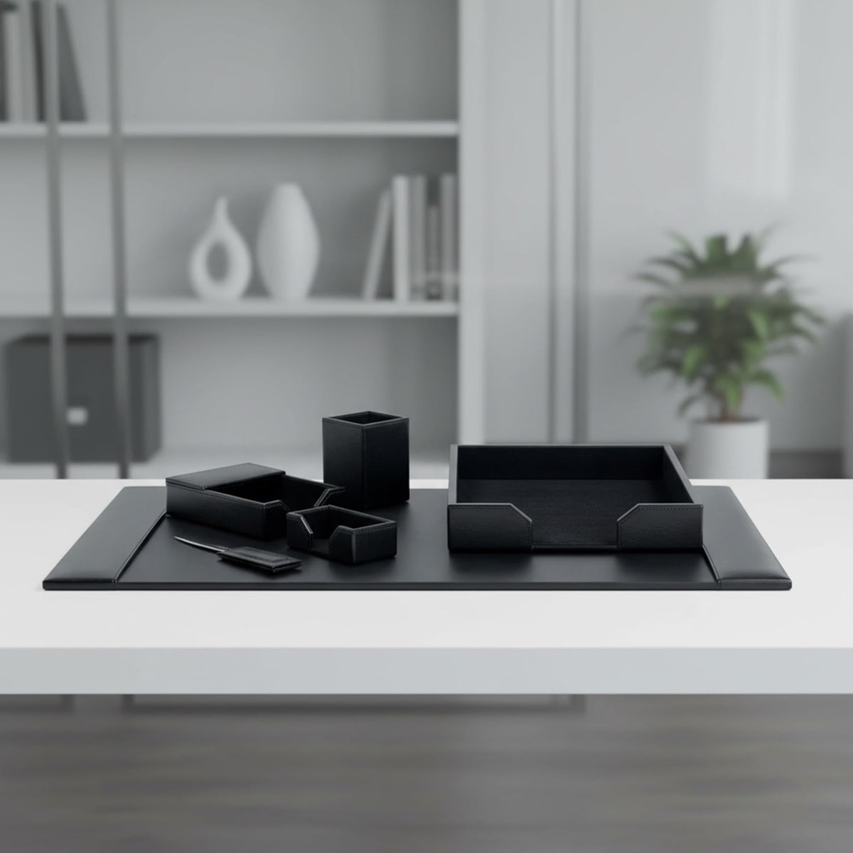 Black 6 Piece Bonded Leather Desk Set S768