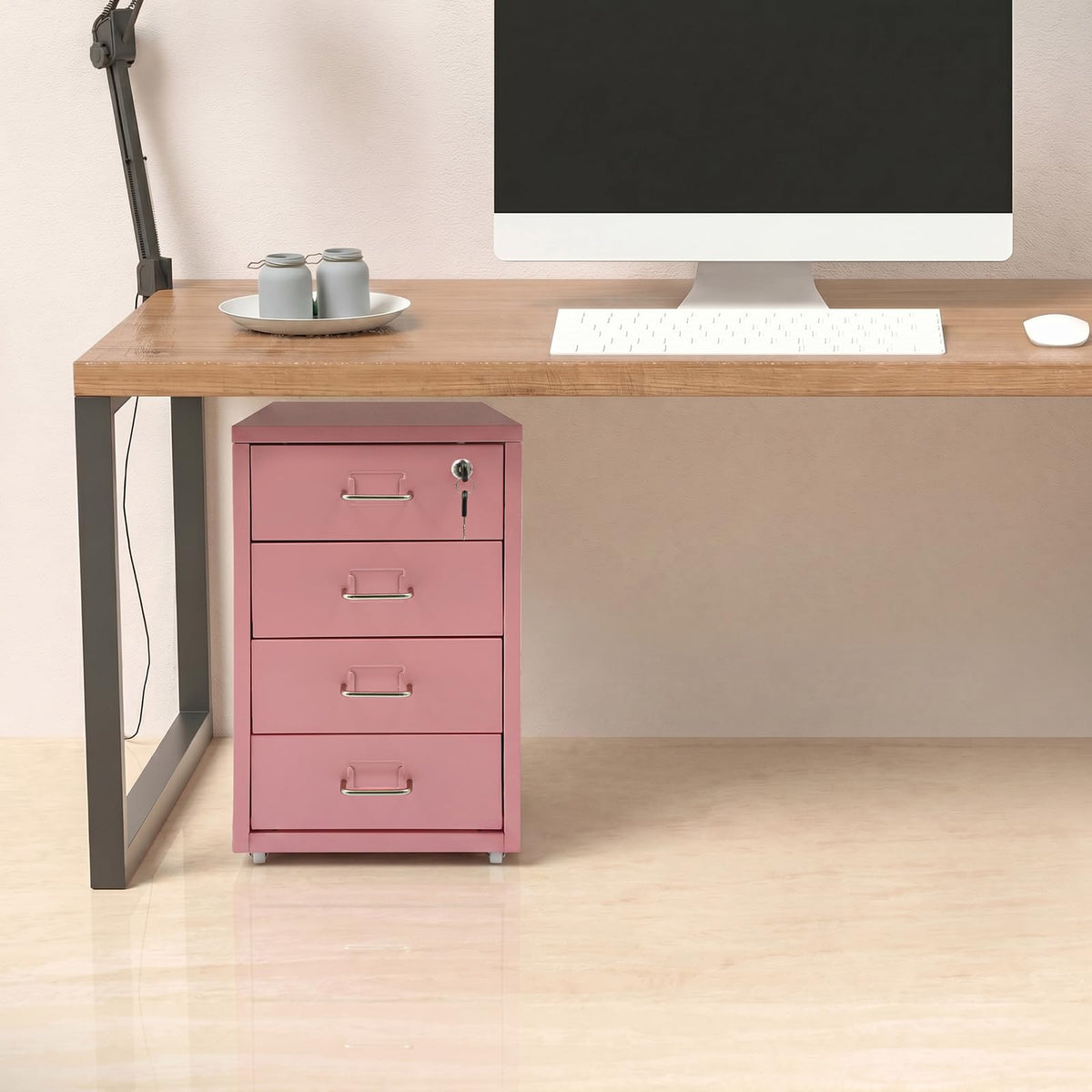 4 Drawer Rolling File Cabinet with Lock A8083