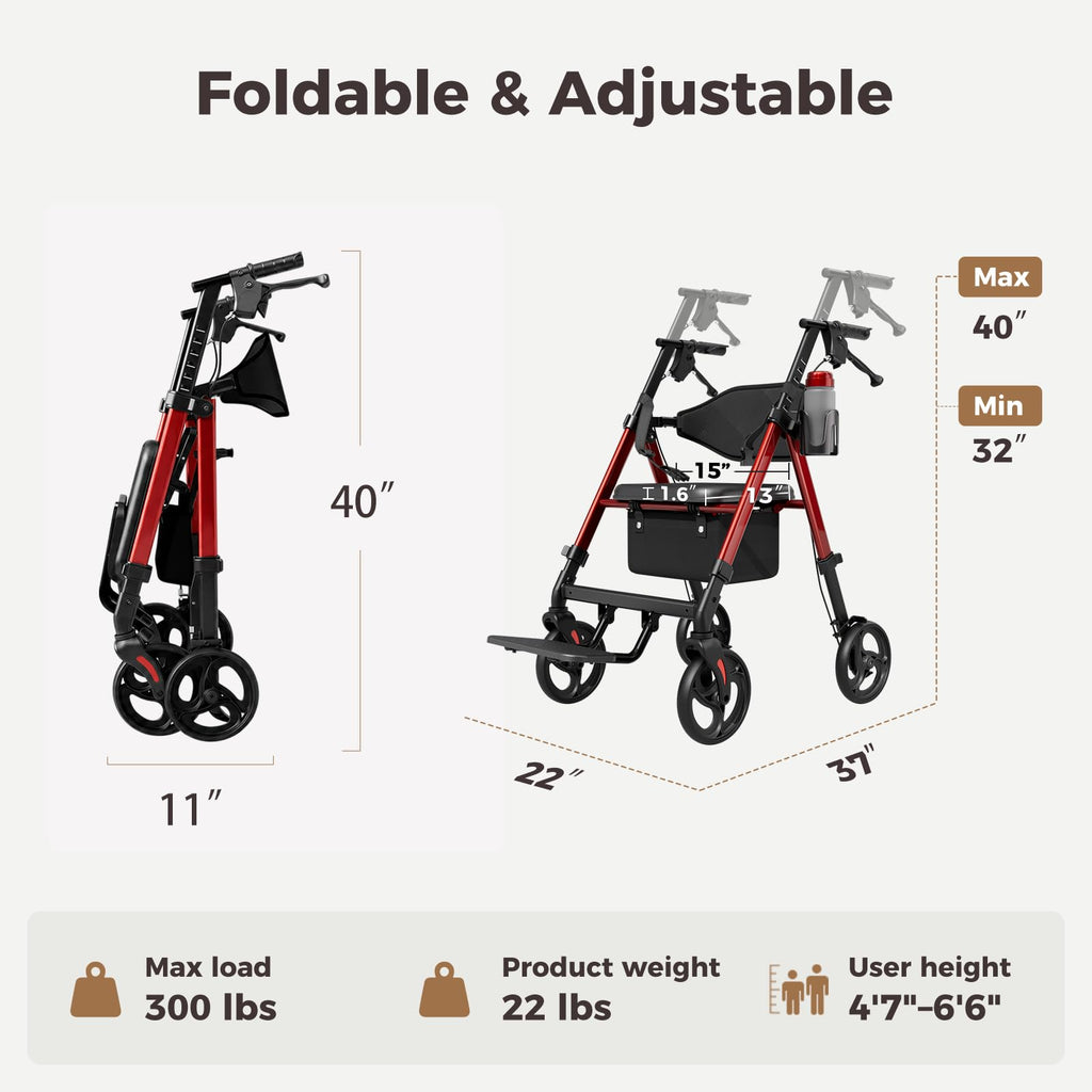Lightweight Rollator Walkers Wheelchair Combo with Seat K6890