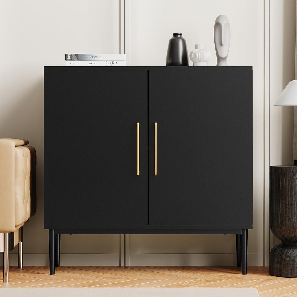 Black Storage Cabinet with Doors and Adjustable Shelf N205419