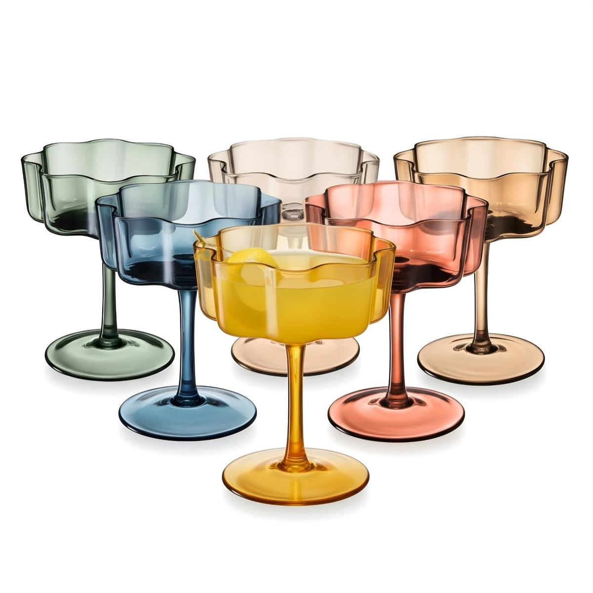 Shatterproof Acrylic Pastel Coupe Glasses 6 Set 8.5oz I713