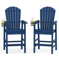 Tall Adirondack Chairs Set of 2, All-Weather Plastic with Cup Holders, Navy Blue W6971