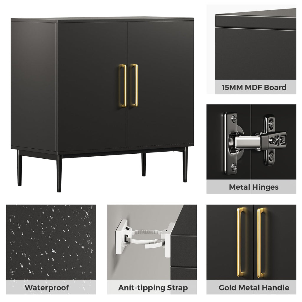 Black Storage Cabinet with Doors and Adjustable Shelf N205419