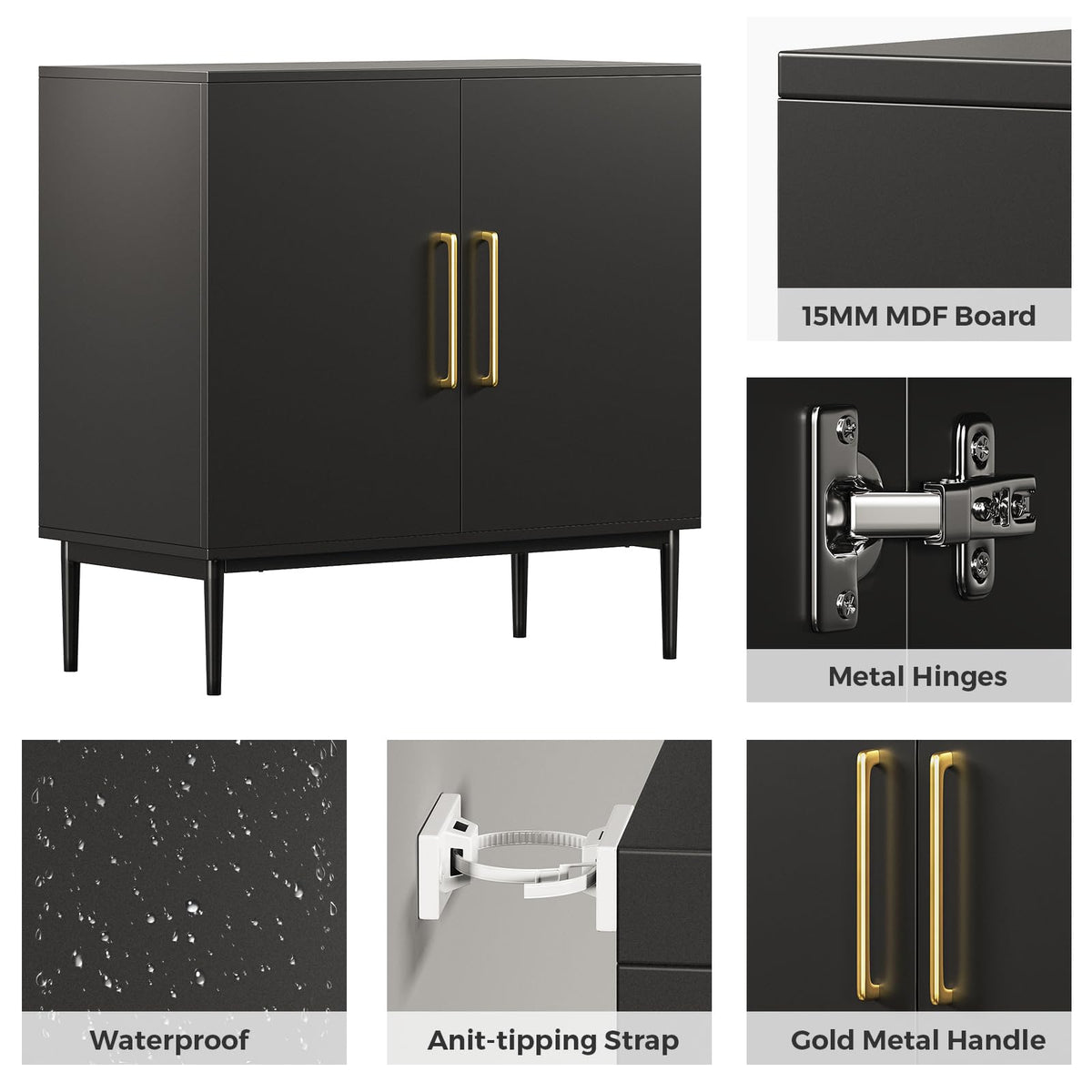 Black Storage Cabinet with Doors and Adjustable Shelf N205419