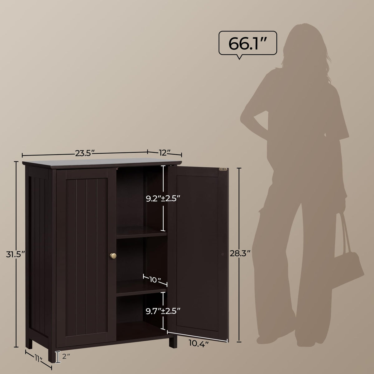 Small Espresso Bathroom Storage Cabinet with 2 Doors L50649
