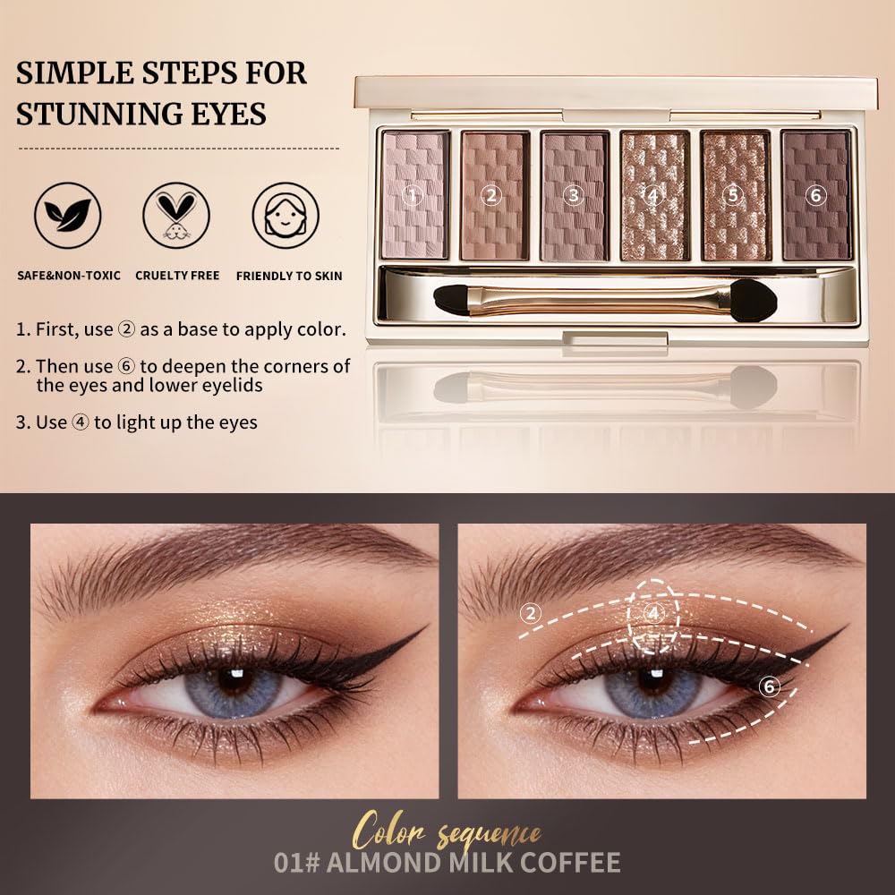 Nude Brown 6 Shade Matte & Shimmer Eyeshadow Palette V407