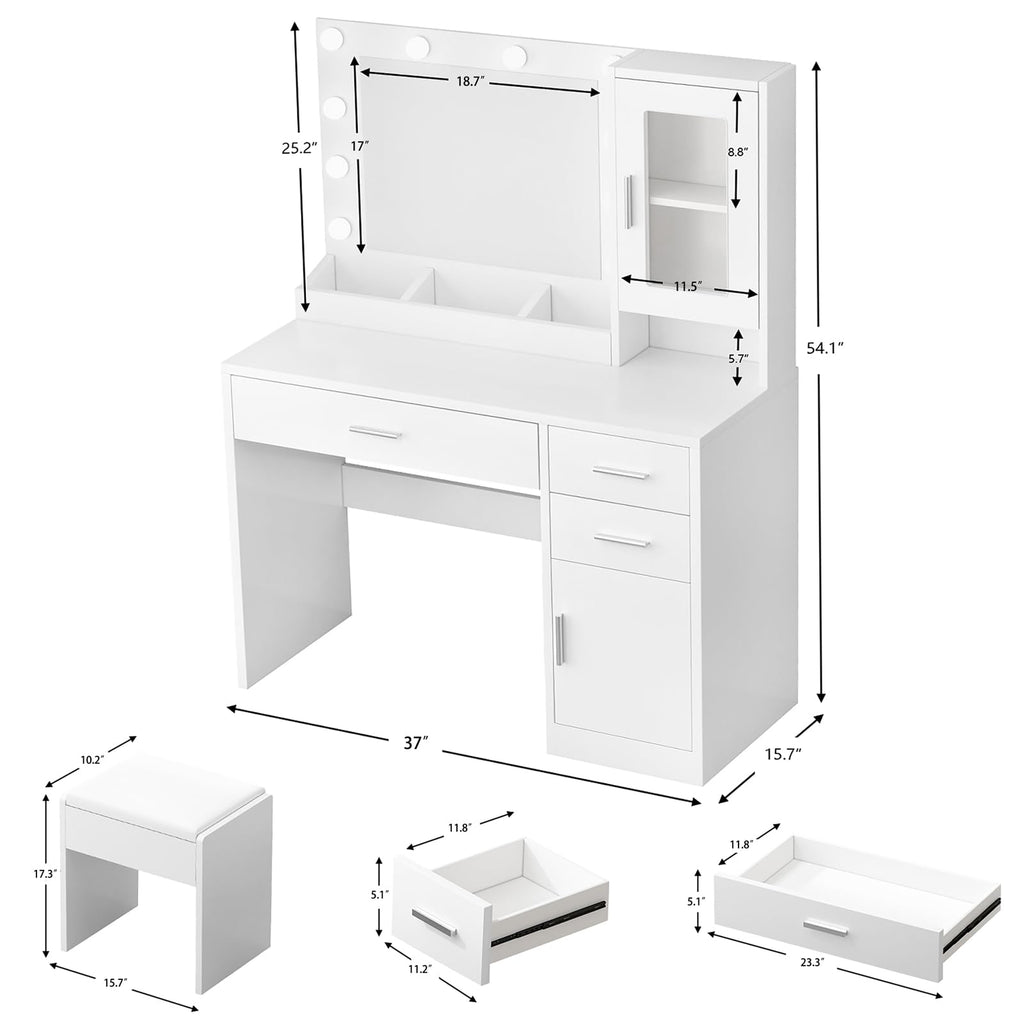 Makeup Vanity Desk Set with LED Lights Mirror Chair N949