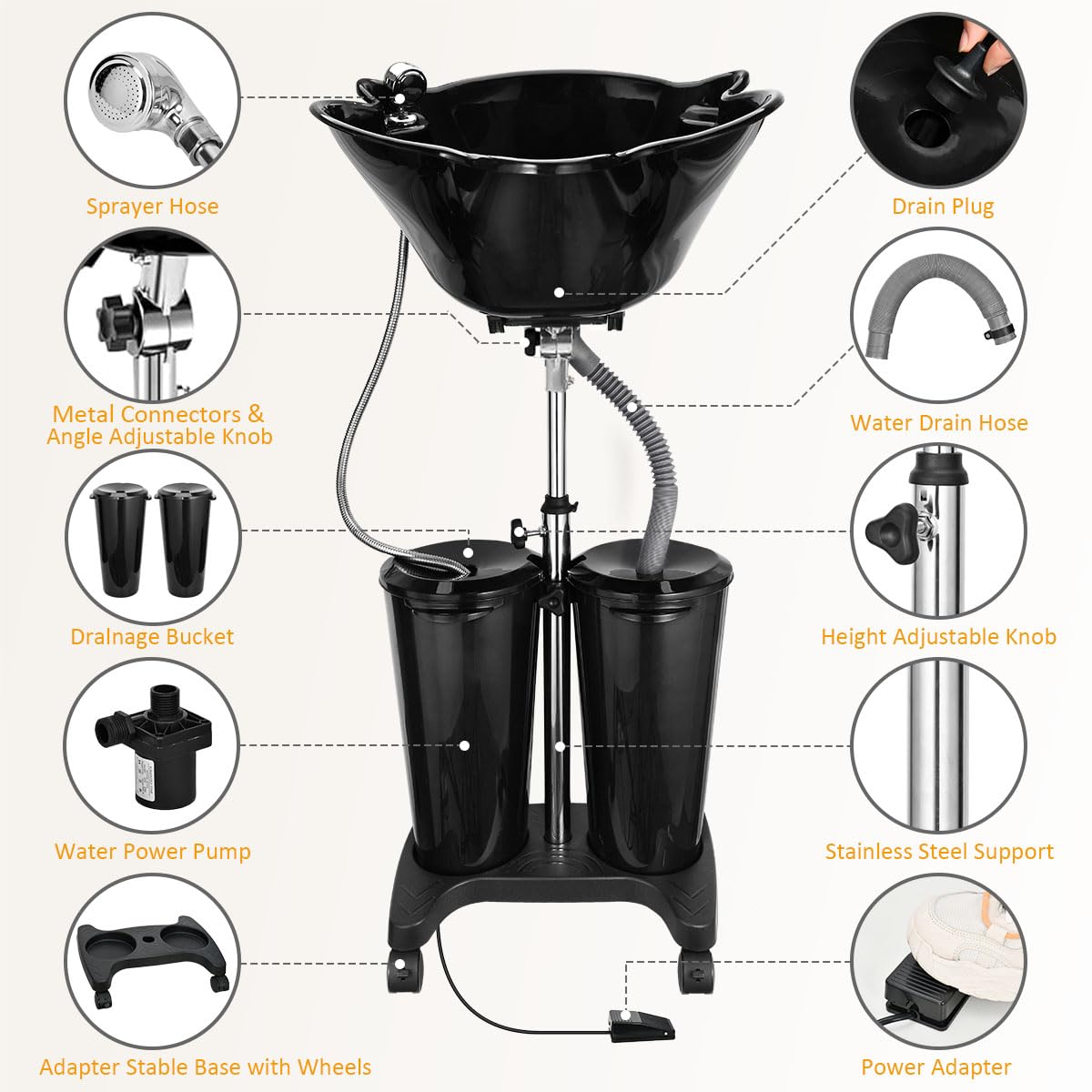 Portable Shampoo Bowl with Electric Pump O652952
