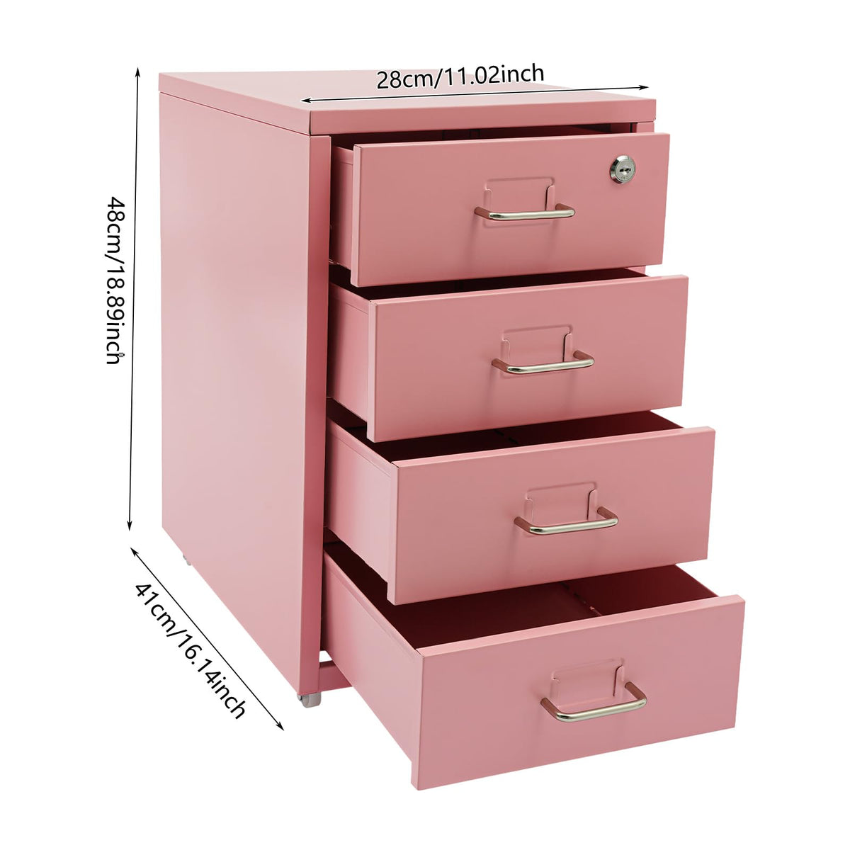 4 Drawer Rolling File Cabinet with Lock A8083