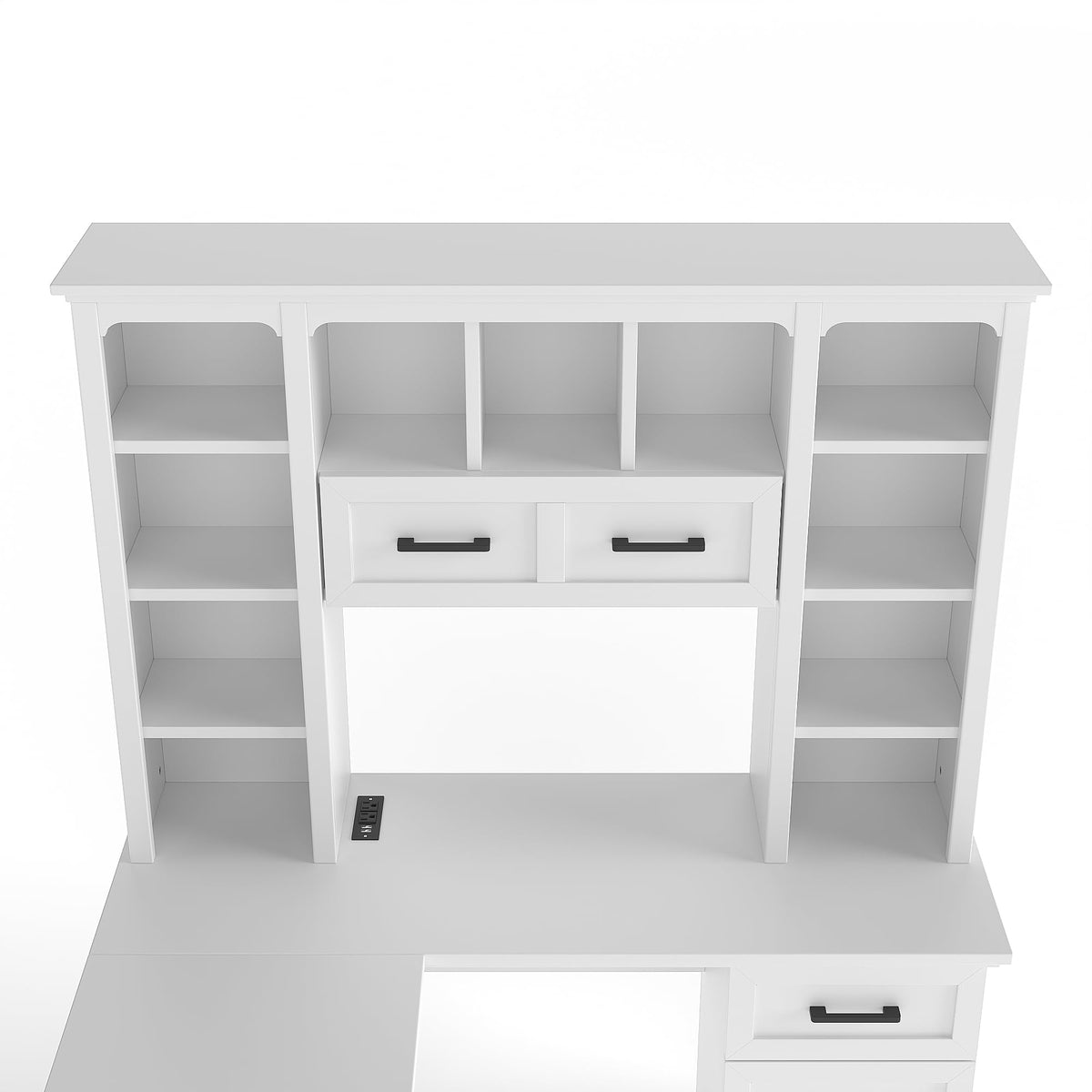 65 Inch White L Shaped Computer Desk with Hutch and Drawers T39128