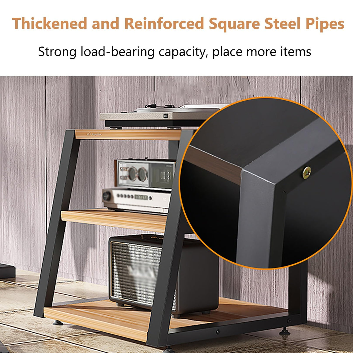 Black Corner Media Stand with Shelves V88020