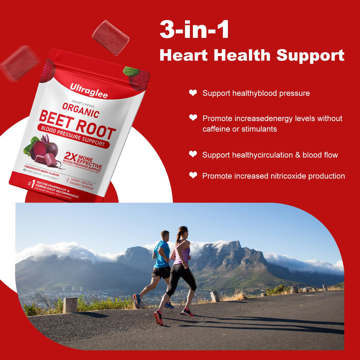 Beet Root Chewable Nitric Oxide Support Soft Chews 60 Pomegranate Berry Flavor R3266