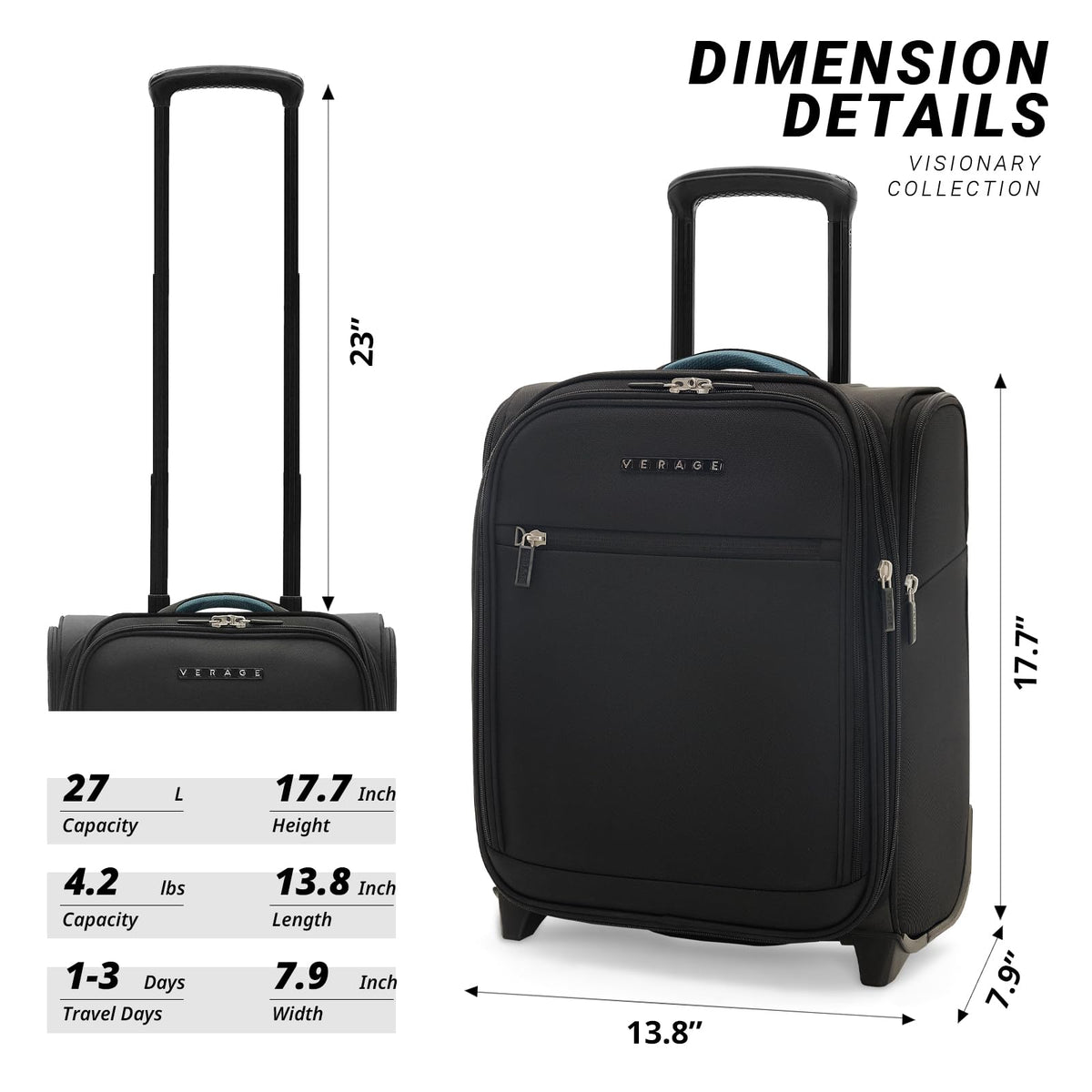 16-Inch Black Underseat Carry On Luggage with Wheels H430152