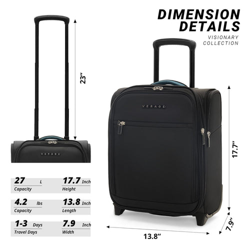 16-Inch Black Underseat Carry On Luggage with Wheels H430152