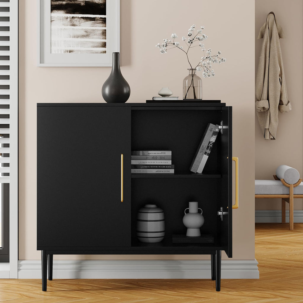 Black Storage Cabinet with Doors and Adjustable Shelf N205419