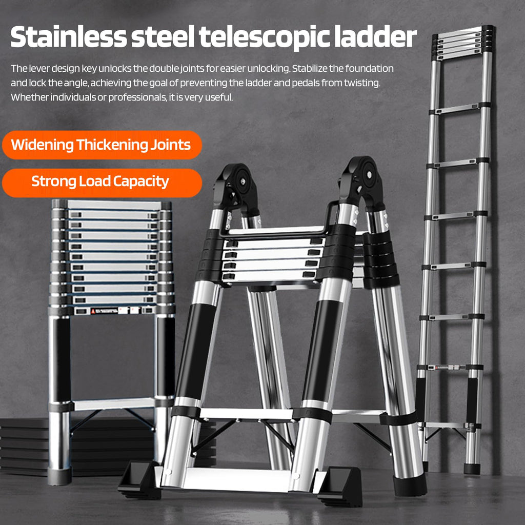 Telescoping Ladder with Locking Mechanism, Heavy Duty Aluminum 330 lbs I102075