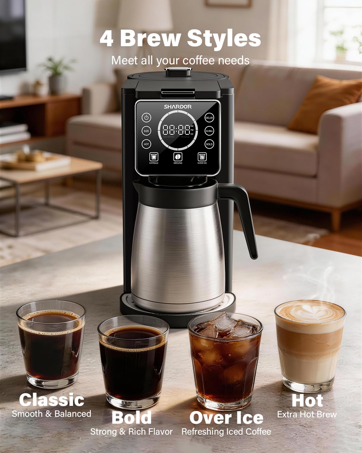 Single Serve Coffee Maker with Thermal Carafe, Matte Black U33786
