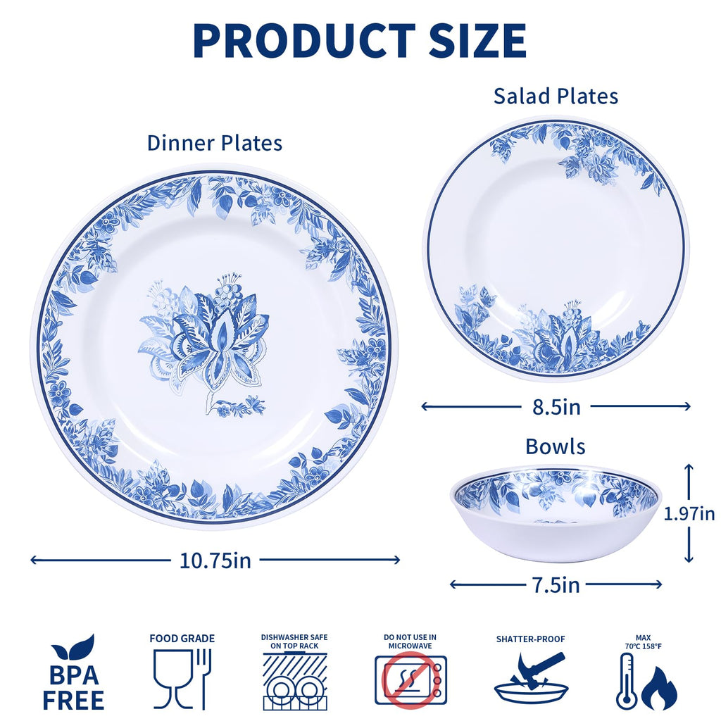 12 Pc Floral Melamine Dinnerware Set E880209
