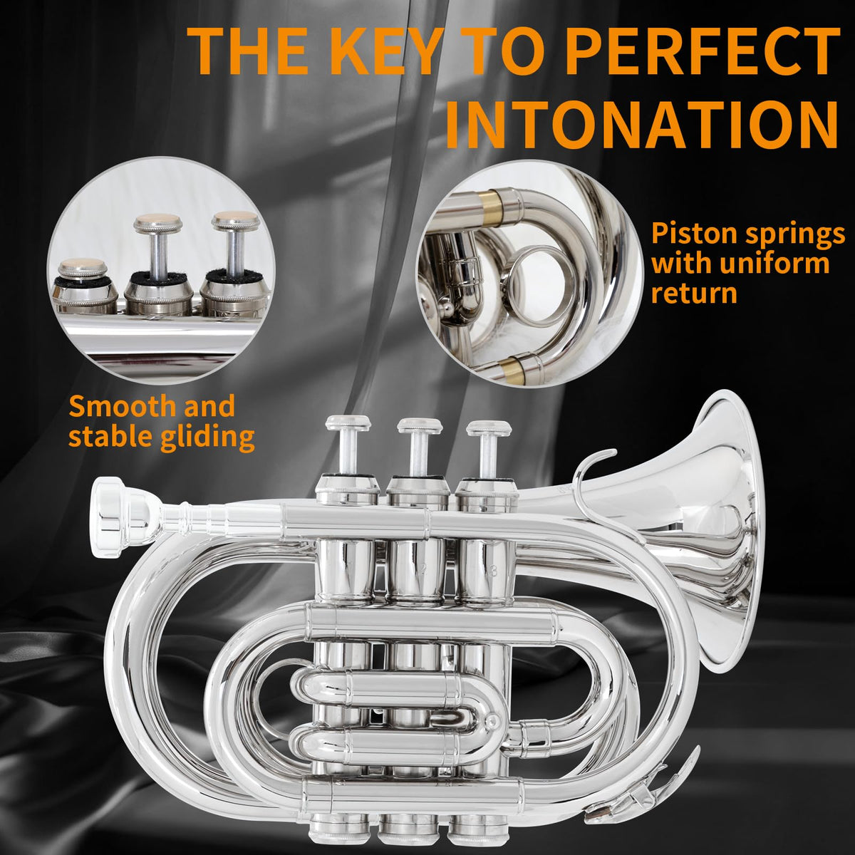 Bb Portable Pocket Trumpet with Case, 7C Mouthpiece and Cleaning Kit P123