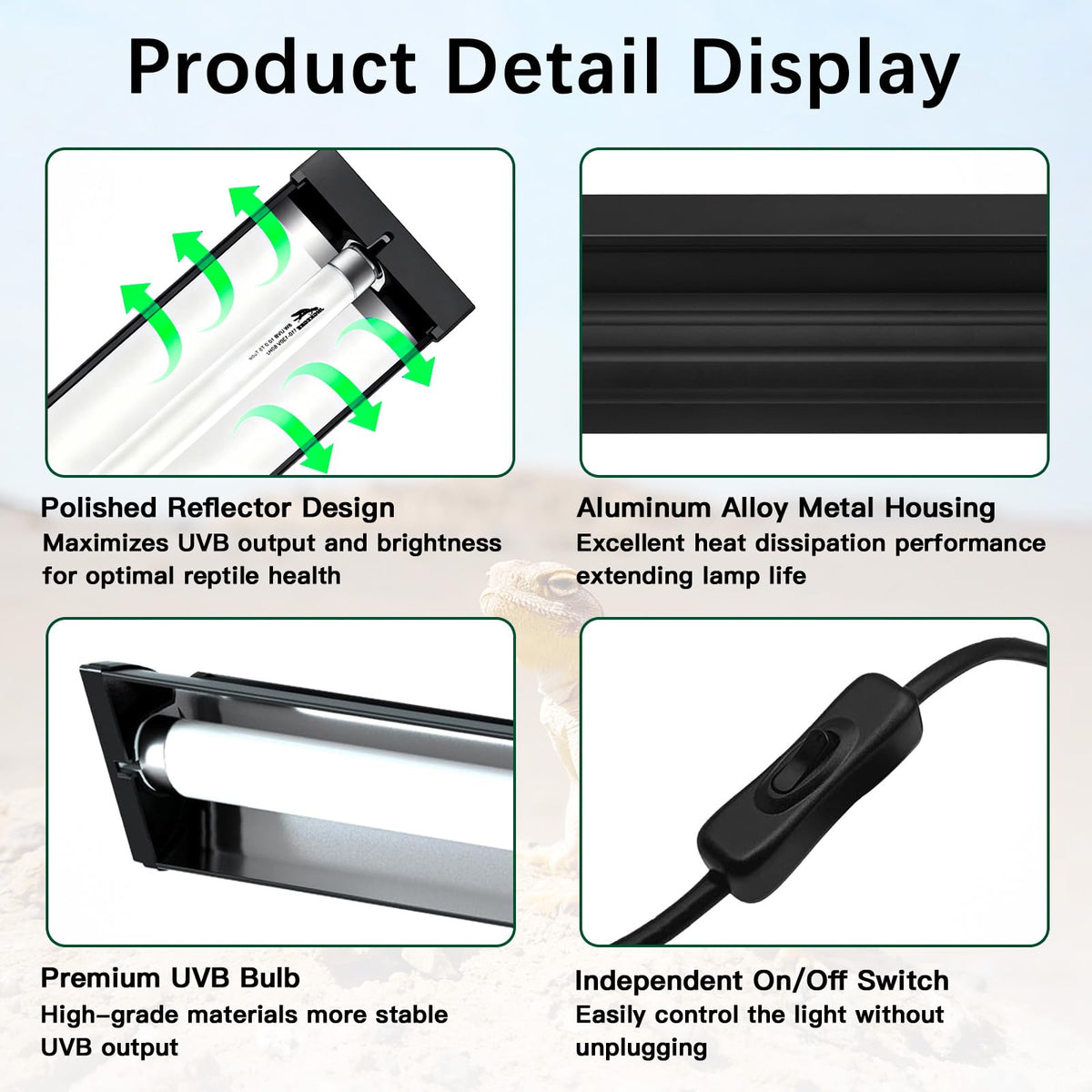 8W UVA UVB Reptile Light Fixture Combo Kit X268