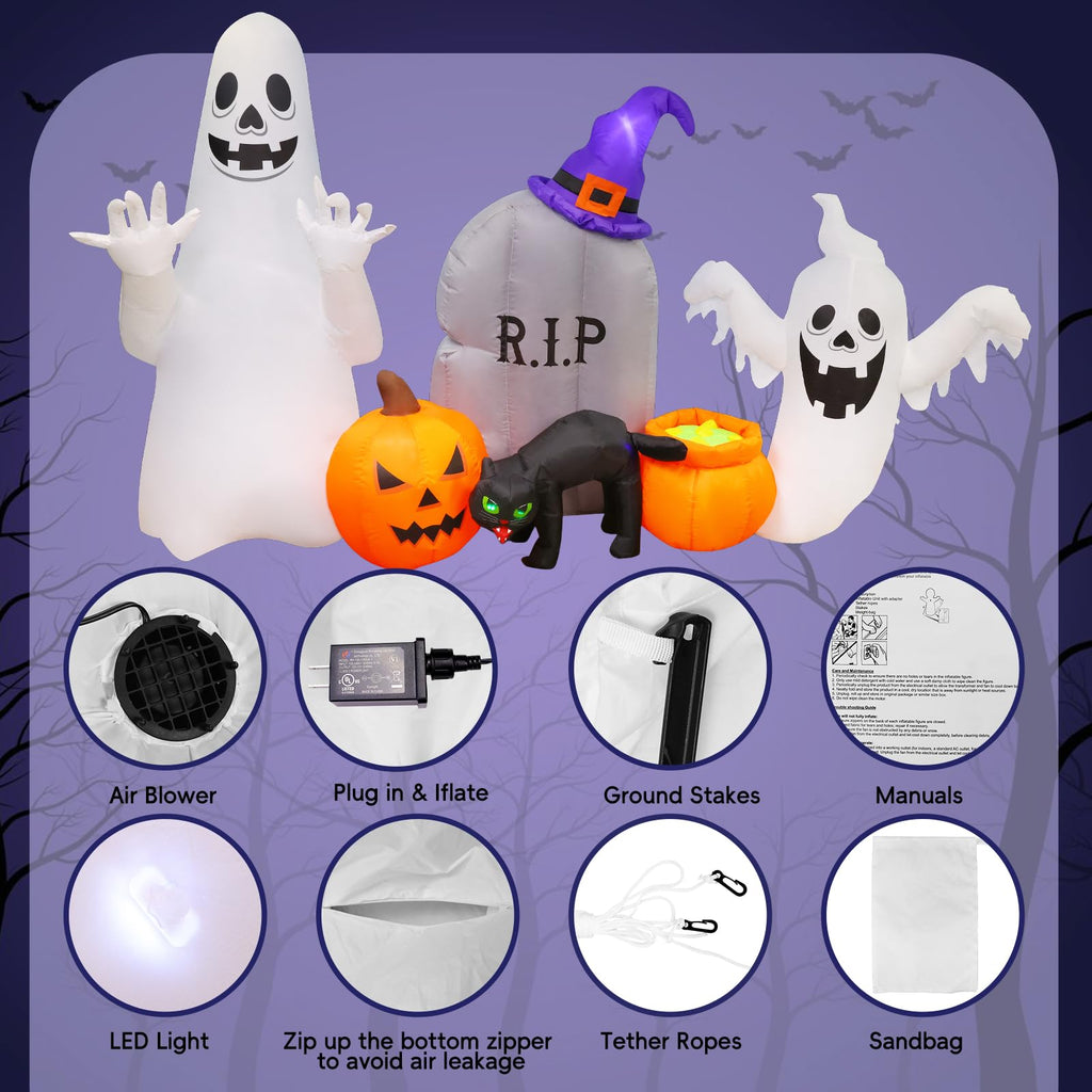 8FT Inflatable Ghost Cat Pumpkin J786