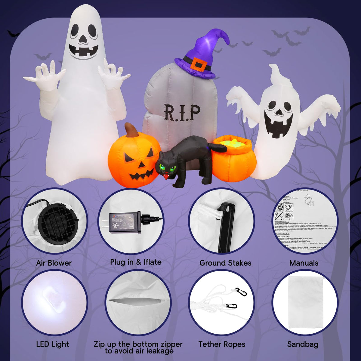 8FT Inflatable Ghost Cat Pumpkin J786