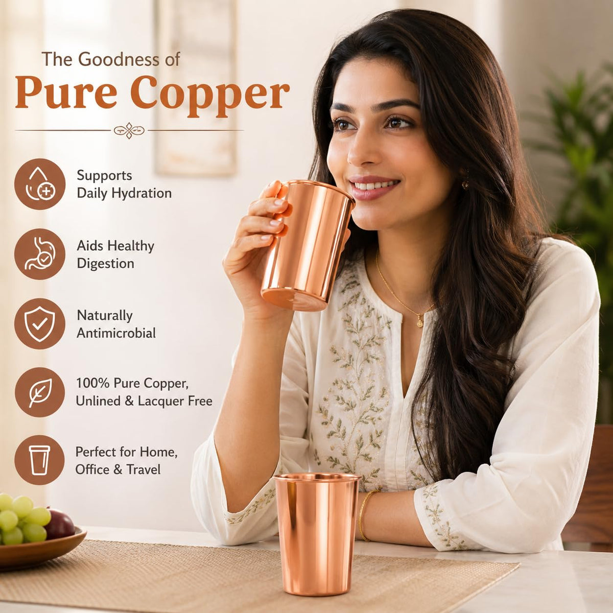 Copper Drinking Cups Set of 2, 350ml Unlined Uncoated K170278