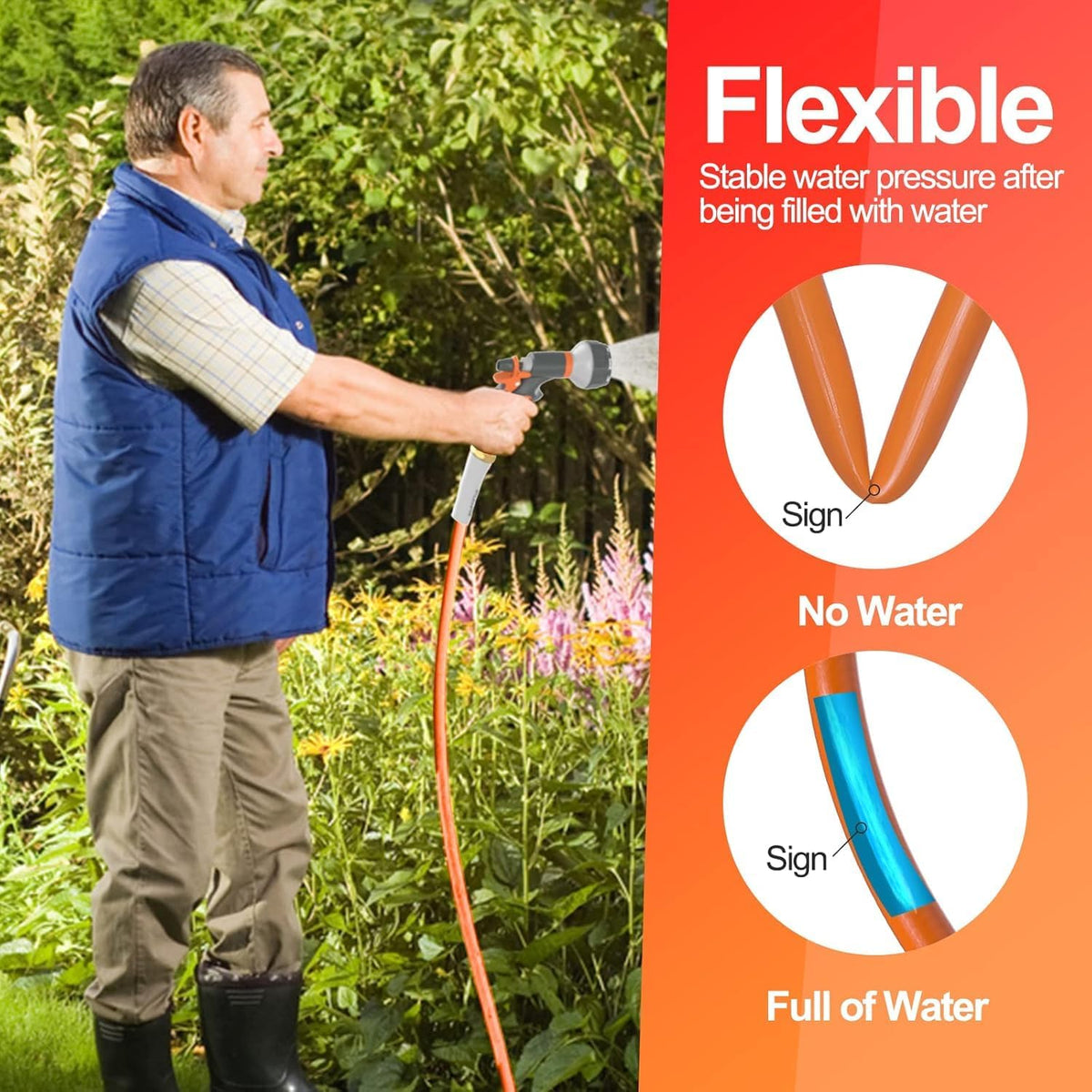 Garden Water Hose 50 ft x 5/8" Heavy Duty Flexible A52450
