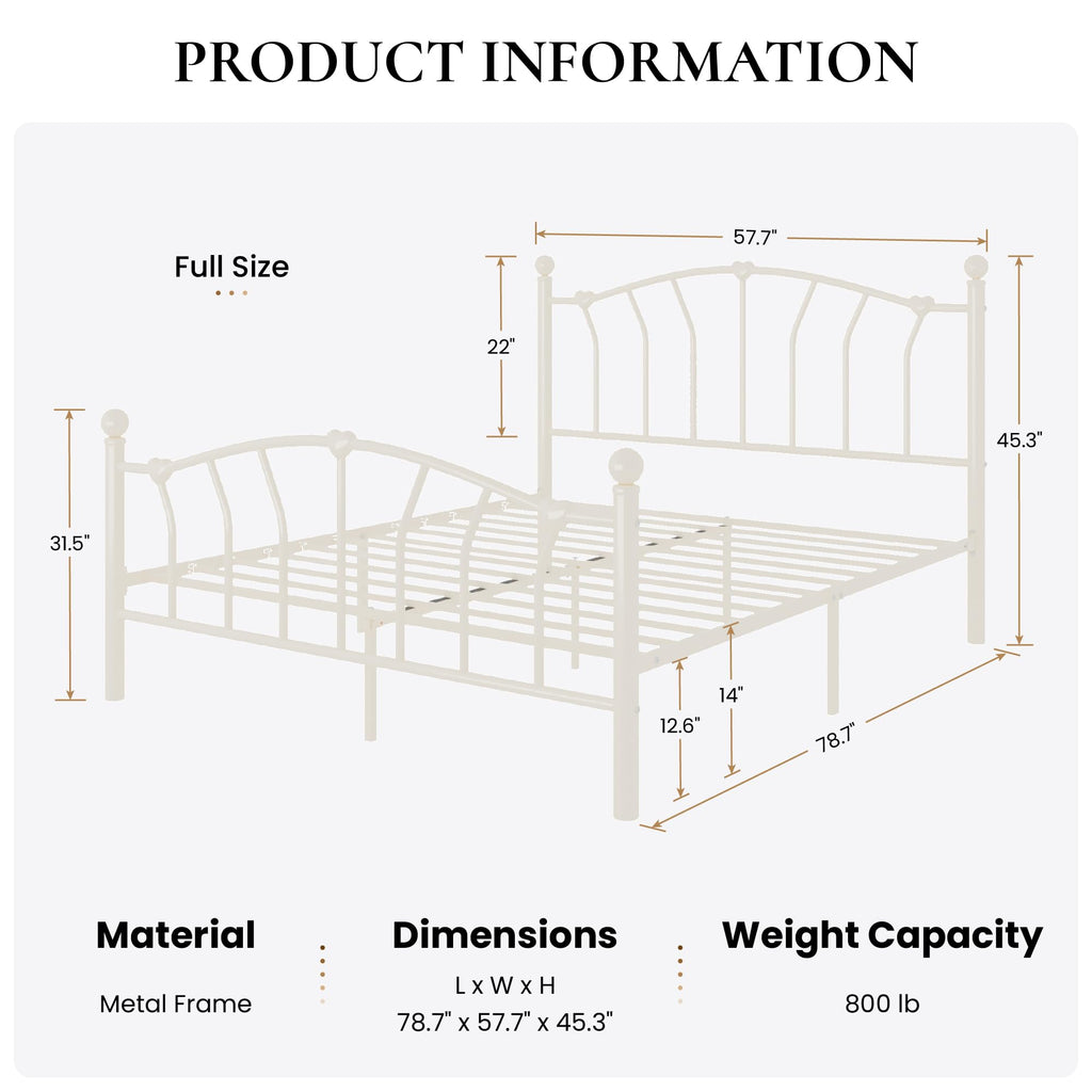 Full Size Cream White Metal Bed Frame Q6076