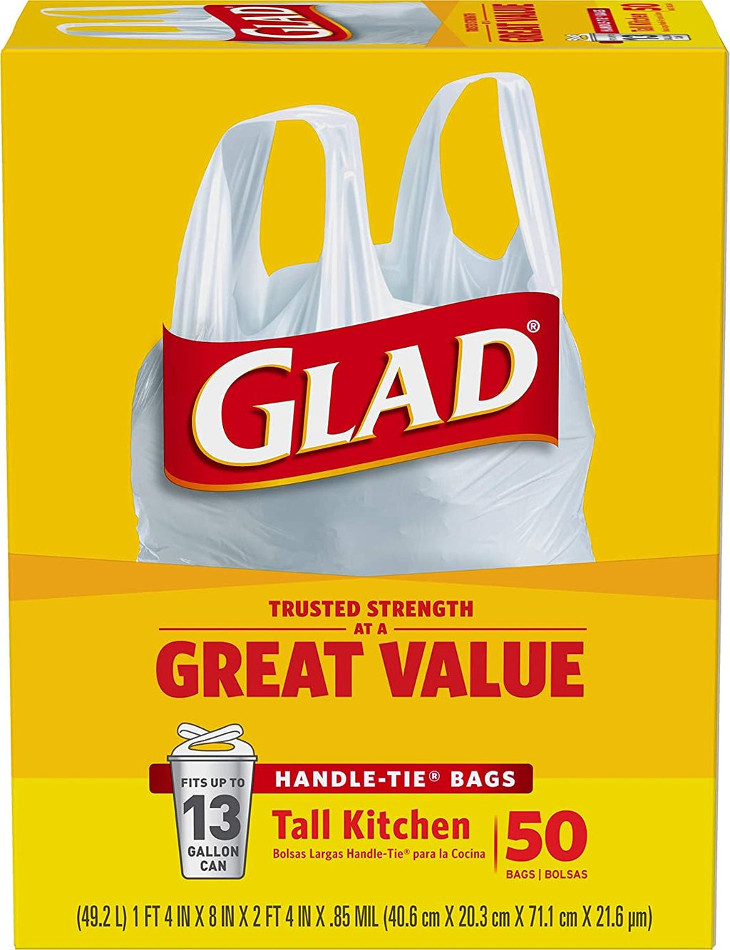 13 Gal. Tall Kitchen Handle-Tie Bags 50 ct Pack of 4 M802229