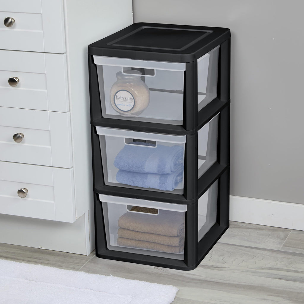 Black 3 Drawer Plastic Storage Tower S28450