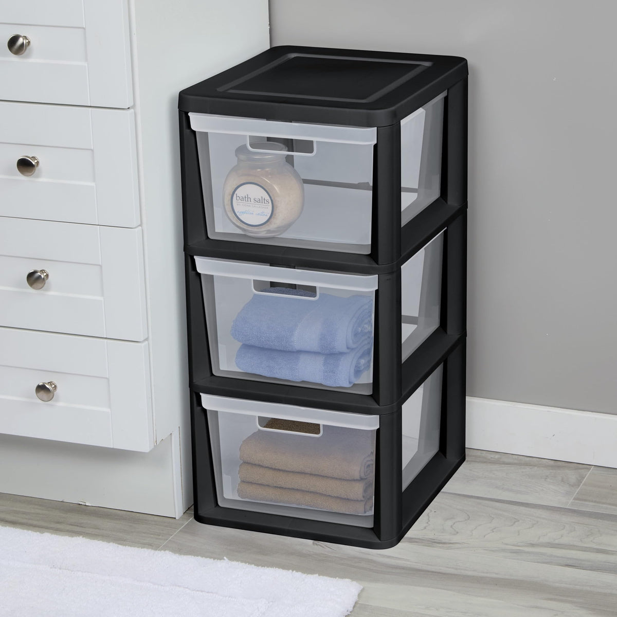 Black 3 Drawer Plastic Storage Tower S28450