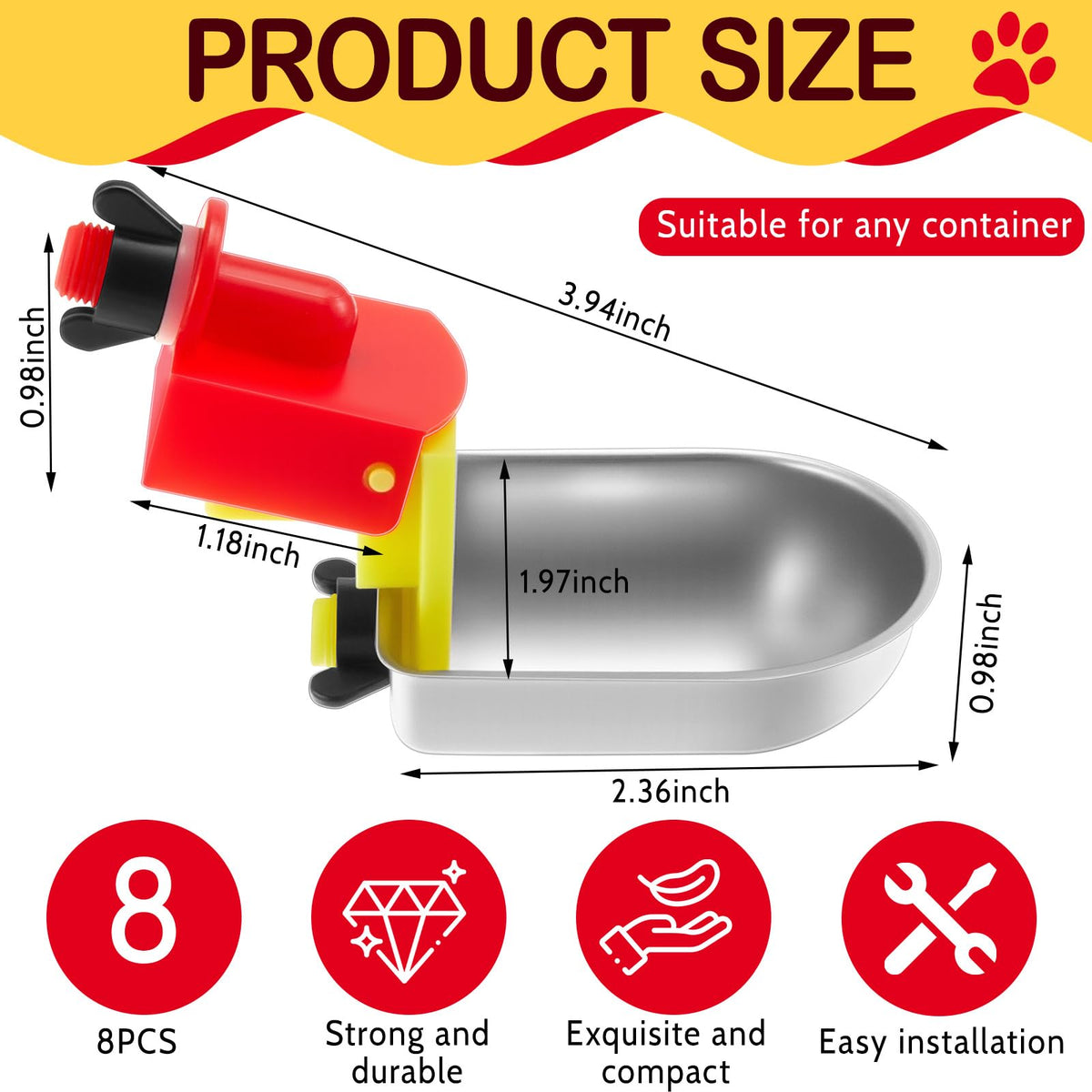 8 Pack Stainless Steel Auto Fill Chicken Waterer Cups I62016