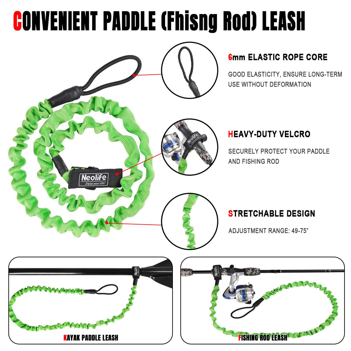Adjustable Kayak Paddle with Leash I968