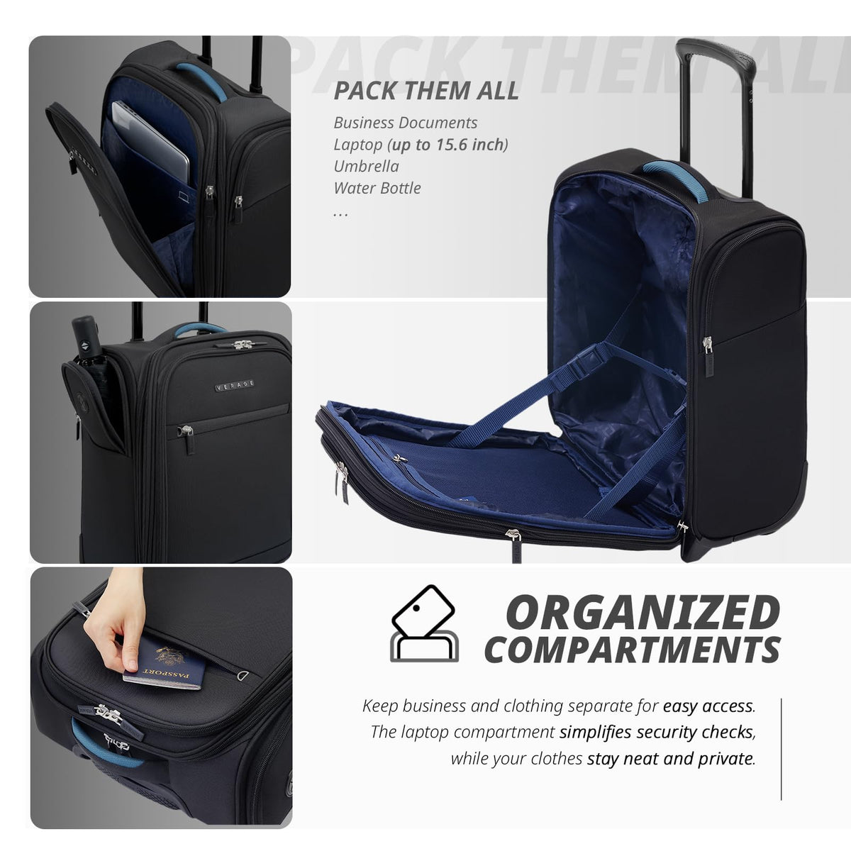 16-Inch Black Underseat Carry On Luggage with Wheels H430152
