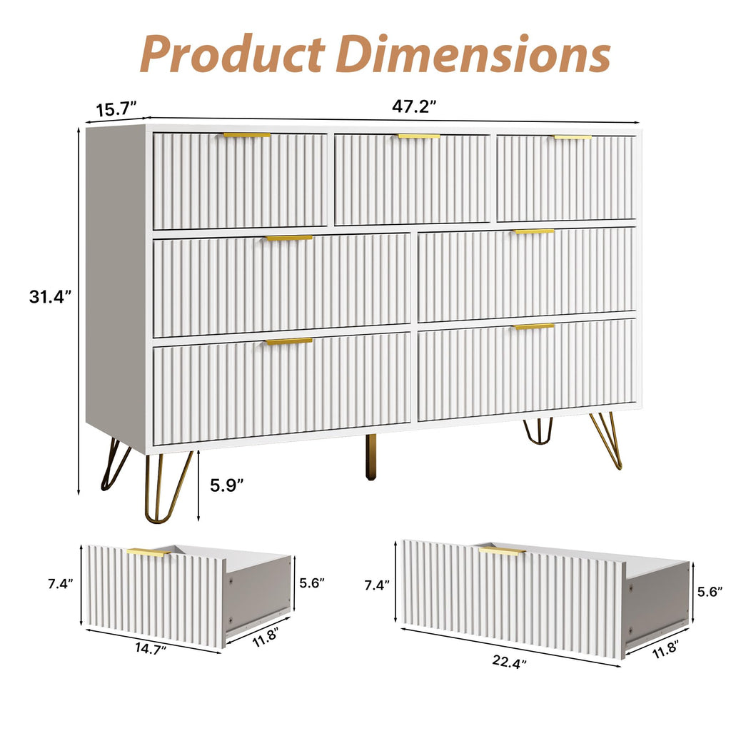 White 7 Drawer Fluted Dresser U324015