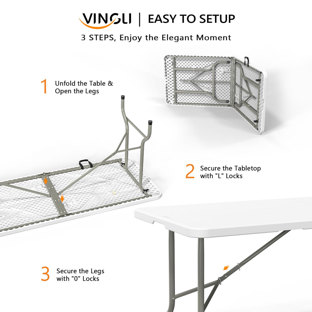 White 6-Foot Portable Plastic Folding Table 2 Pack F122
