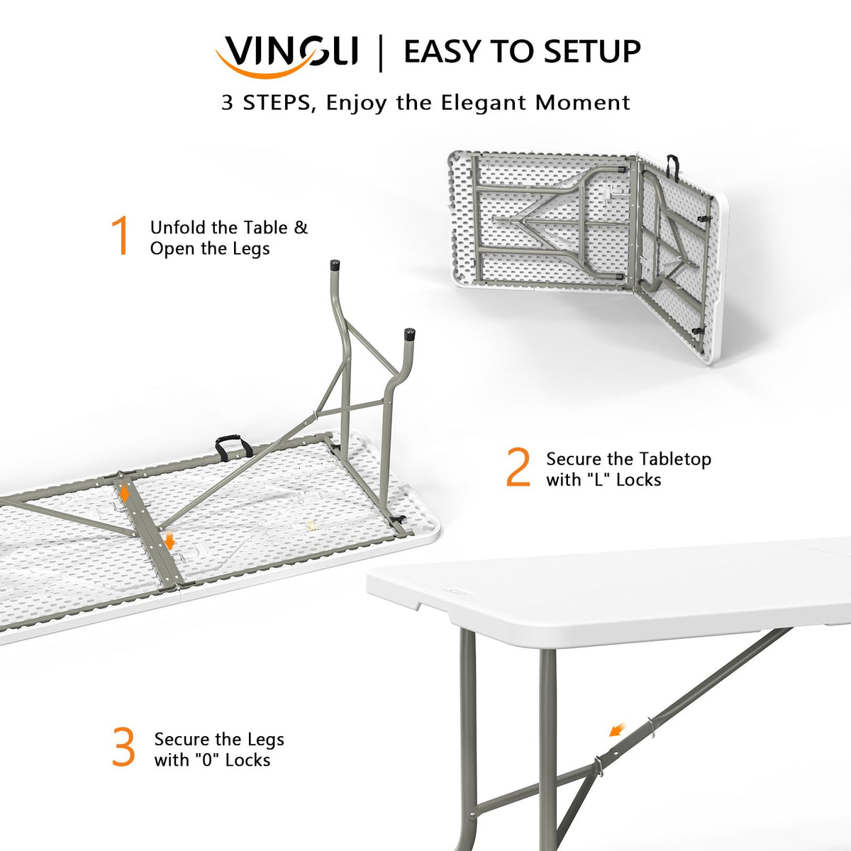 White 6-Foot Portable Plastic Folding Table 2 Pack F122