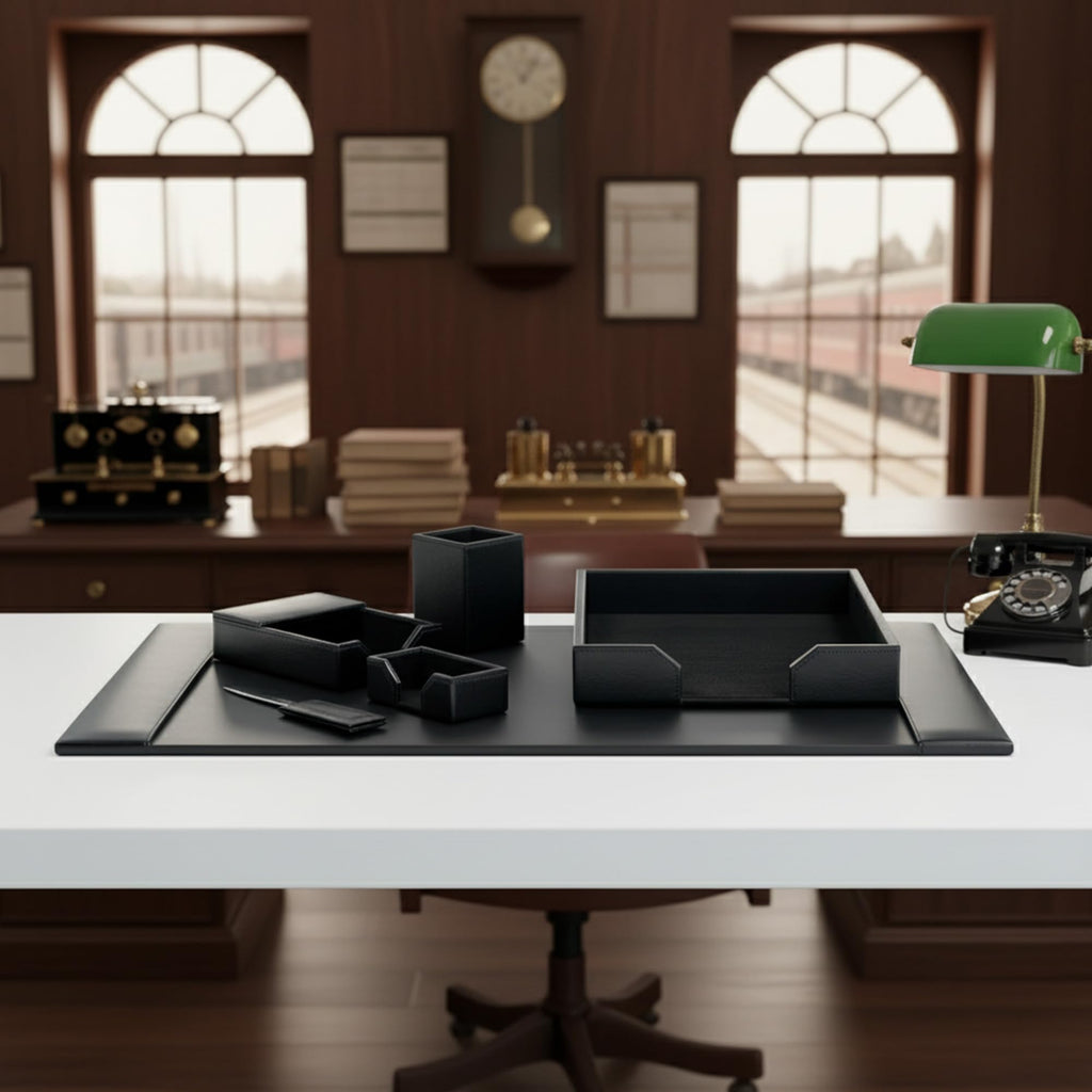 Black 6 Piece Bonded Leather Desk Set S768