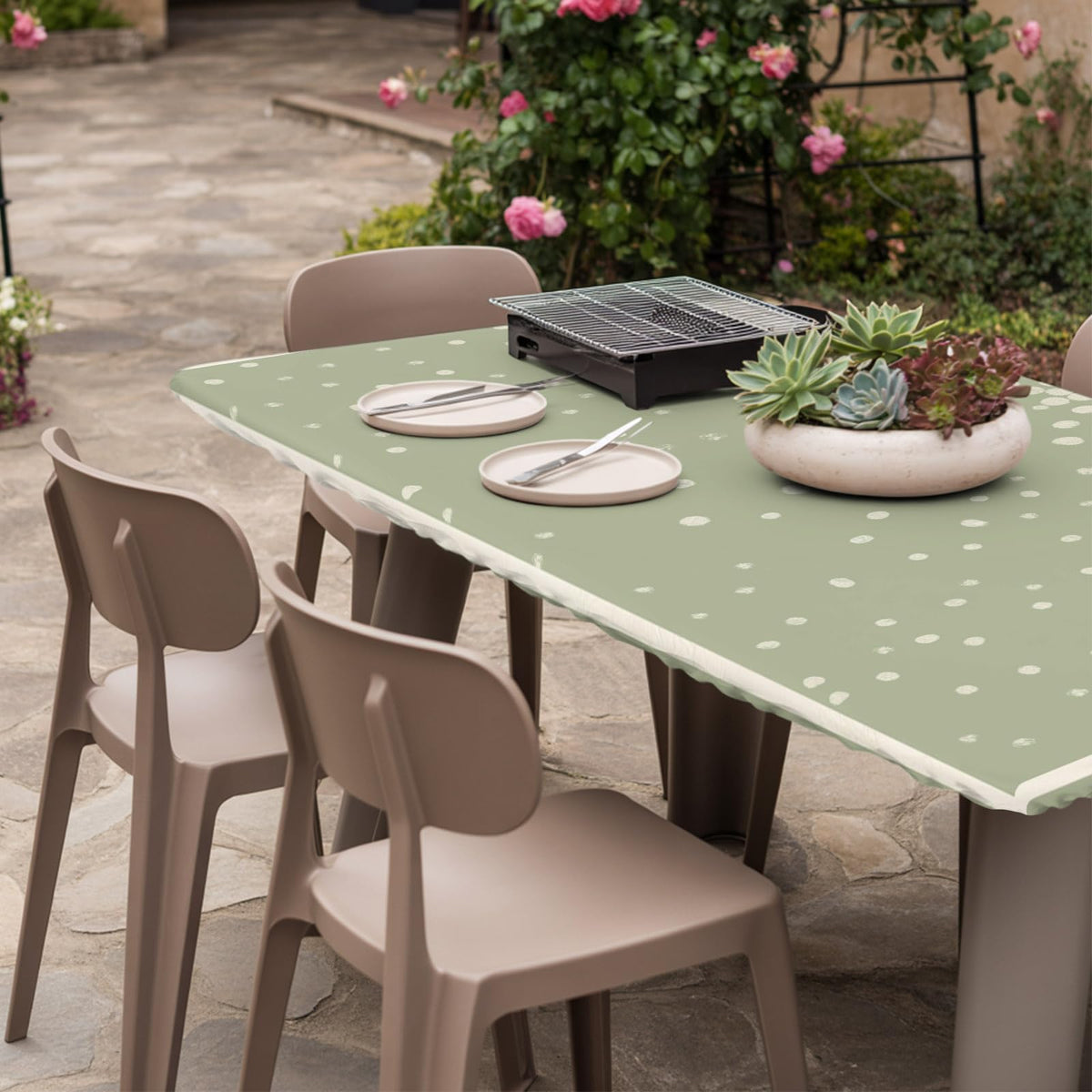 Cream Speckle Fitted Rectangle Tablecloth 32" x 72" A472
