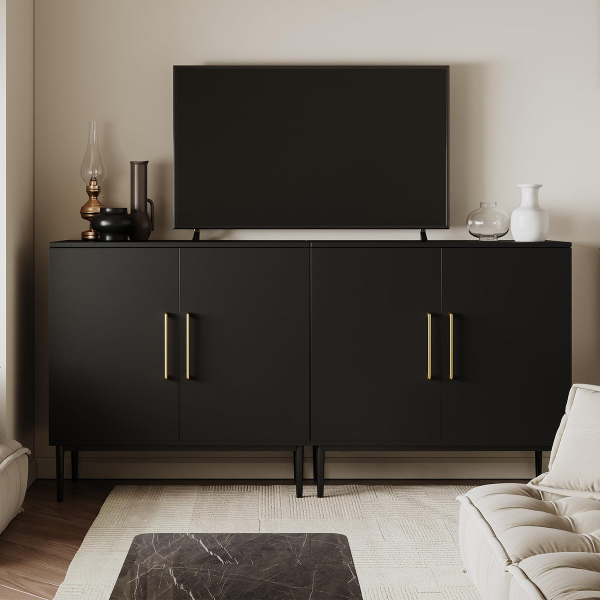 Black Storage Cabinet with Doors and Adjustable Shelf N205419